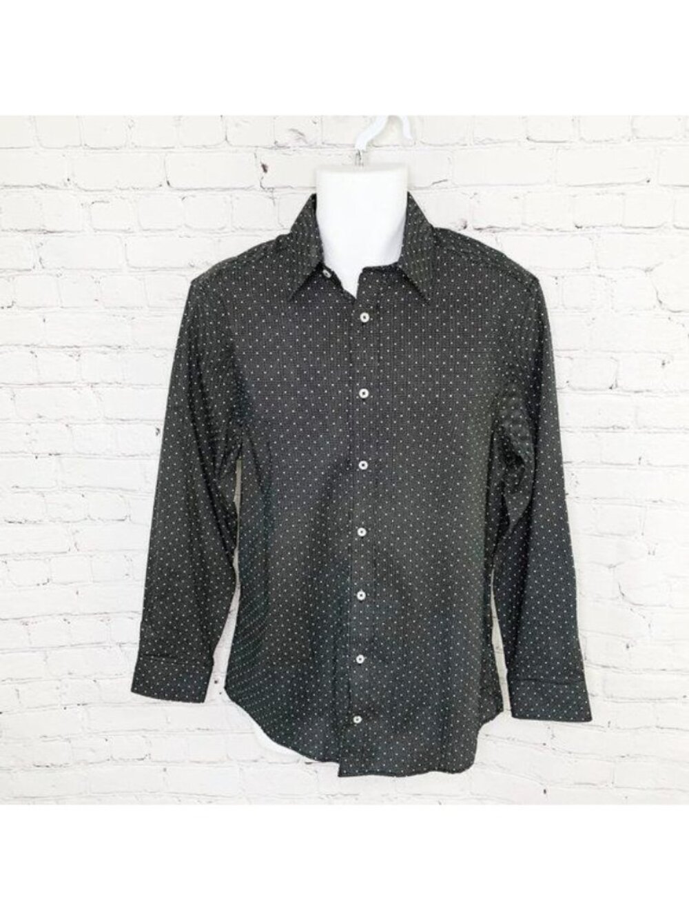 NICK GRAHAM BLACK WHITE POLKA DOT MODERN FIT DRESS SHIRT - 15.5, 32-33, M